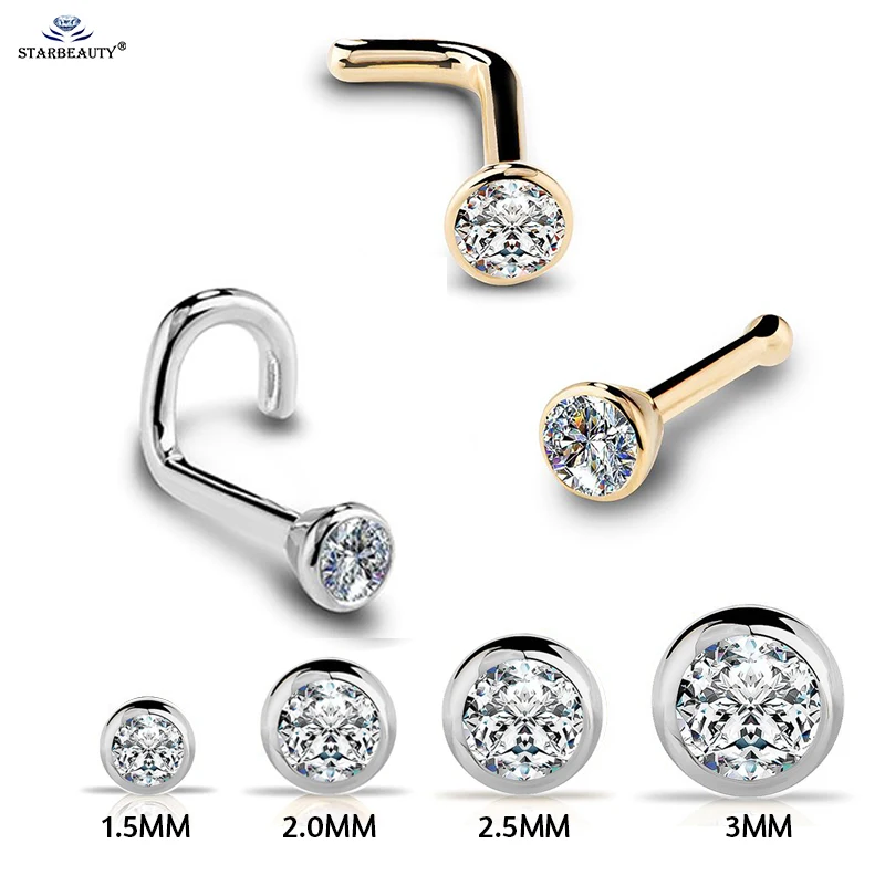 1Pc 20G 1.5/2/2.5/3mm Zircon Gem Bone Nose Stud Piercing Earring Anodized Rose Gold Color Nose Ring Prong CZ Nose Jewelry