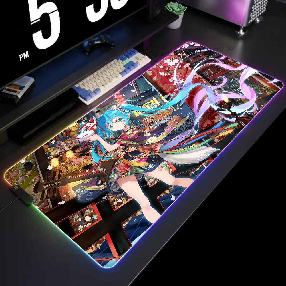 H_Hatsunes-M-Mikus Mousepad XXL RGB Gaming Mouse Pads HD Black Gamer Accessories Large LED