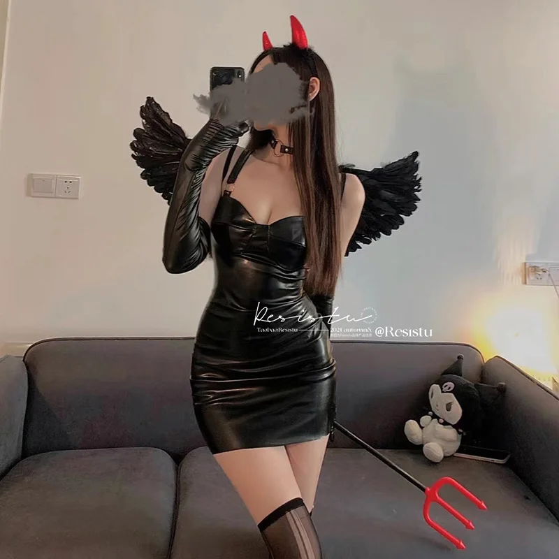 Hunting Sexy Dark Halloween Cos Devil Sling Clothing Tight Leather Skirt Nightdress