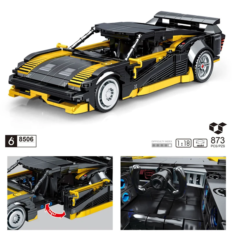 Technical Cyber Game 2077 Turbo-v Super Sport Car Building Block 1:18 Scale Pull Back Vehicel Bricks Model Toys For Kids Gifts
