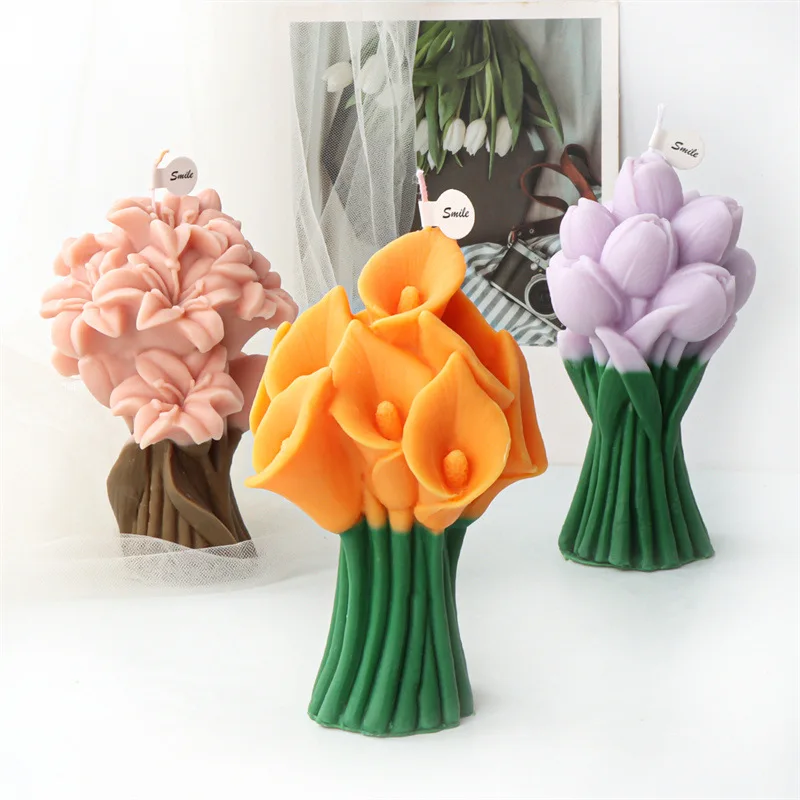 

7-19cm 3D Tulip Flower Bundle Candle Silicone Mold Lily Calla Flower Bundle Candle Silicone Mold Christmas Gift Decor resin mold