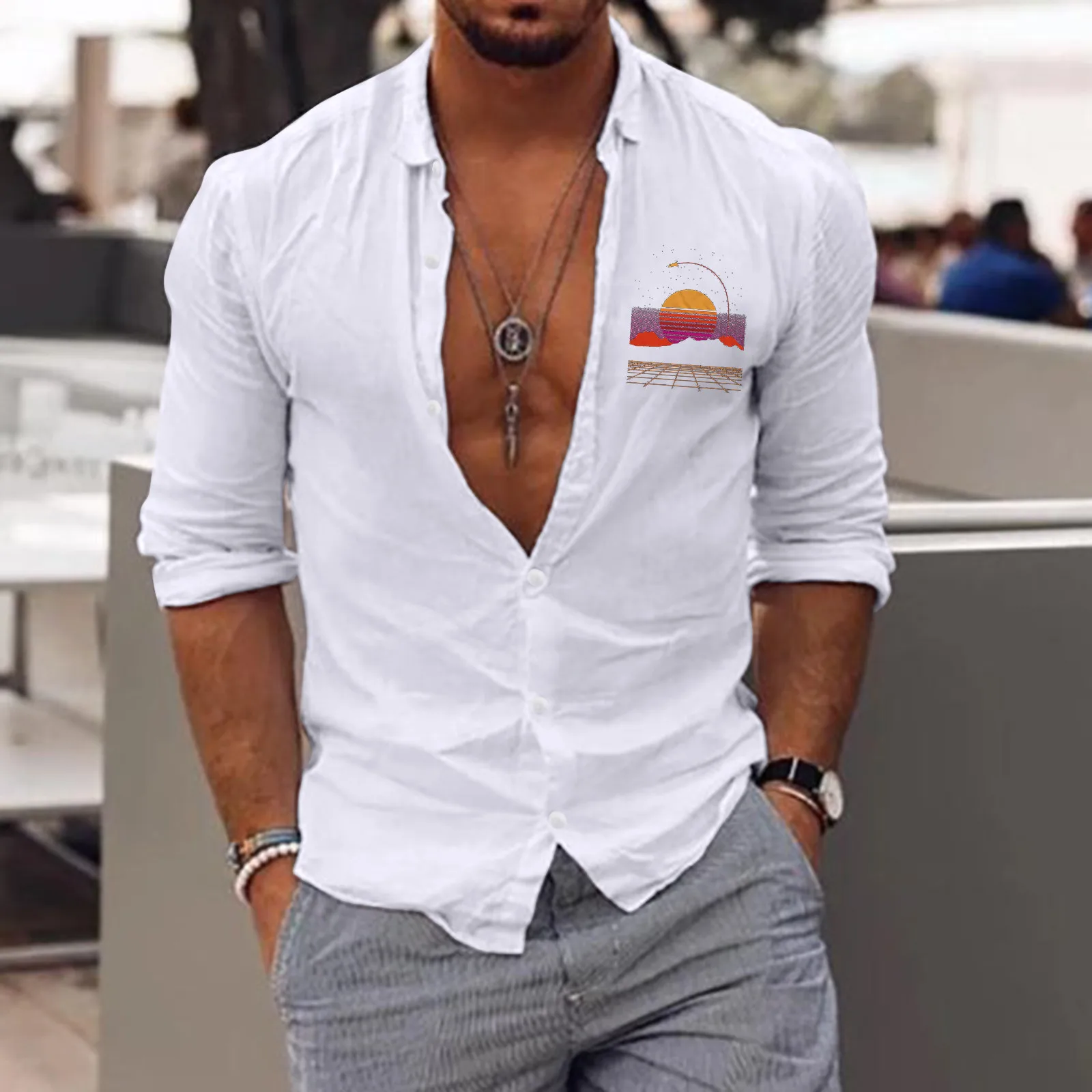 

Men Long Sleeve Autumn Winter Casual Printed Shirts Fashion Top Blouse Shirts Pack of Men Shirts