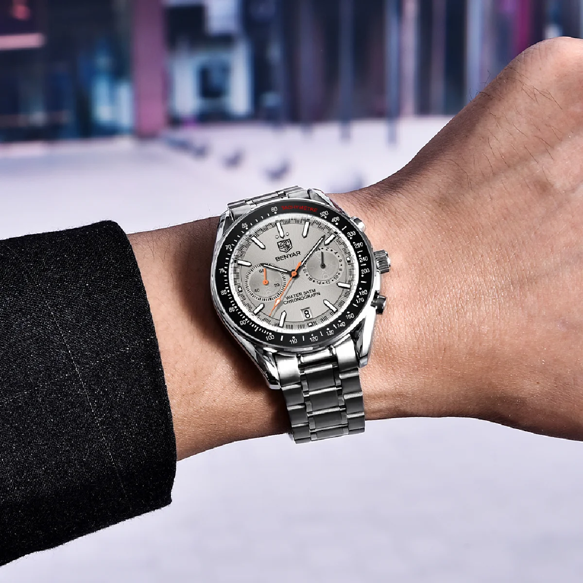 

BENYAR New Luxury Men Quartz Wristwatches Top Brand 50M Waterproof Stainless Steel Strap Casual Men Chronograph Watch for Men