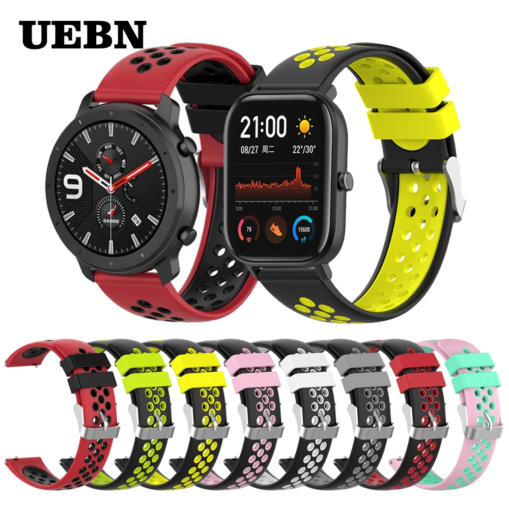 

UEBN силикон/20 мм/22 мм Замена дышащая повязка для Huami Amazfit GTS bip S Ремешок для смарт-браслета Amazfit GTR 42 мм 47 мм ремешок для часов