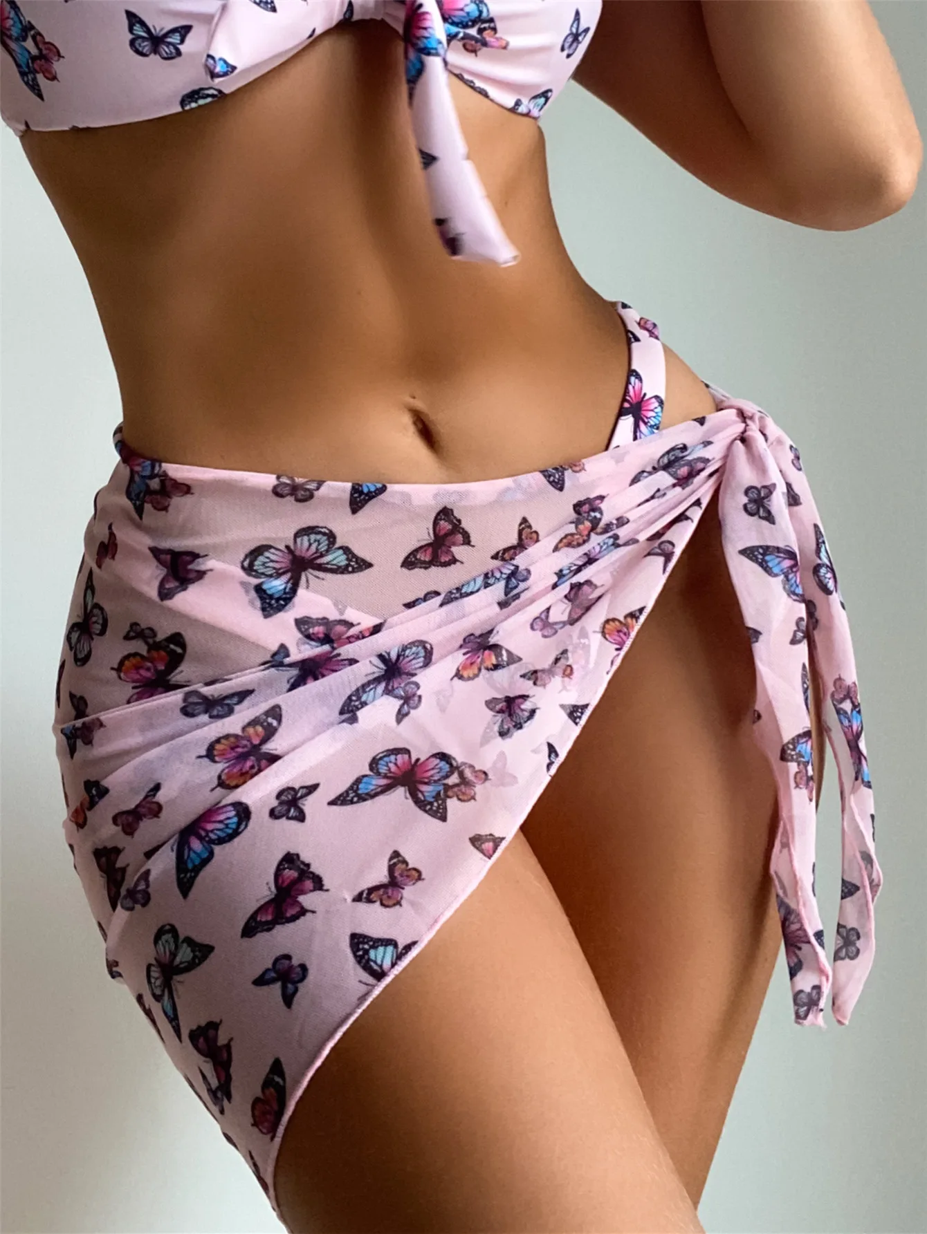 

Cover Ups for Swimwear Women Beach Sexy Butterfly Print Pink Beach Wear Women Chiffon Floral Cover Ups Street Style