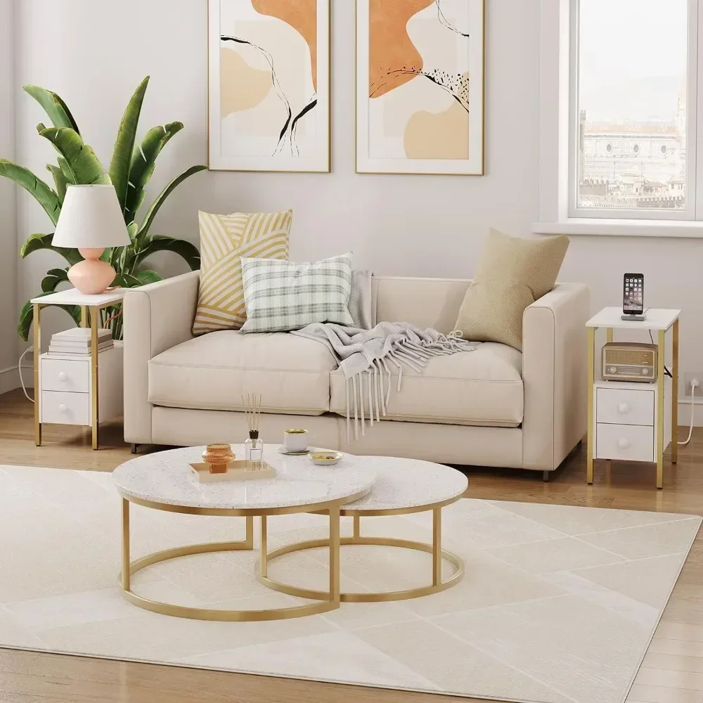 Торцевой столик с зарядной станцией узкий приставной 2 ящиками USB-портами и