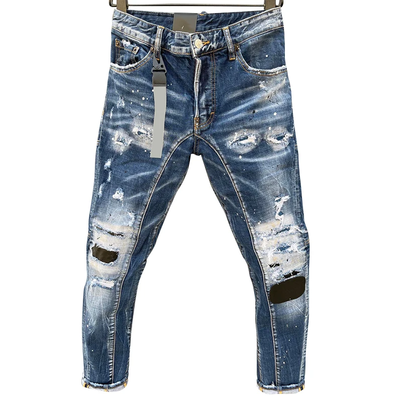 2023 new style Starbags dsqNew ripped jeans men handsome summer casual straight cargo pants trend versatile long pants