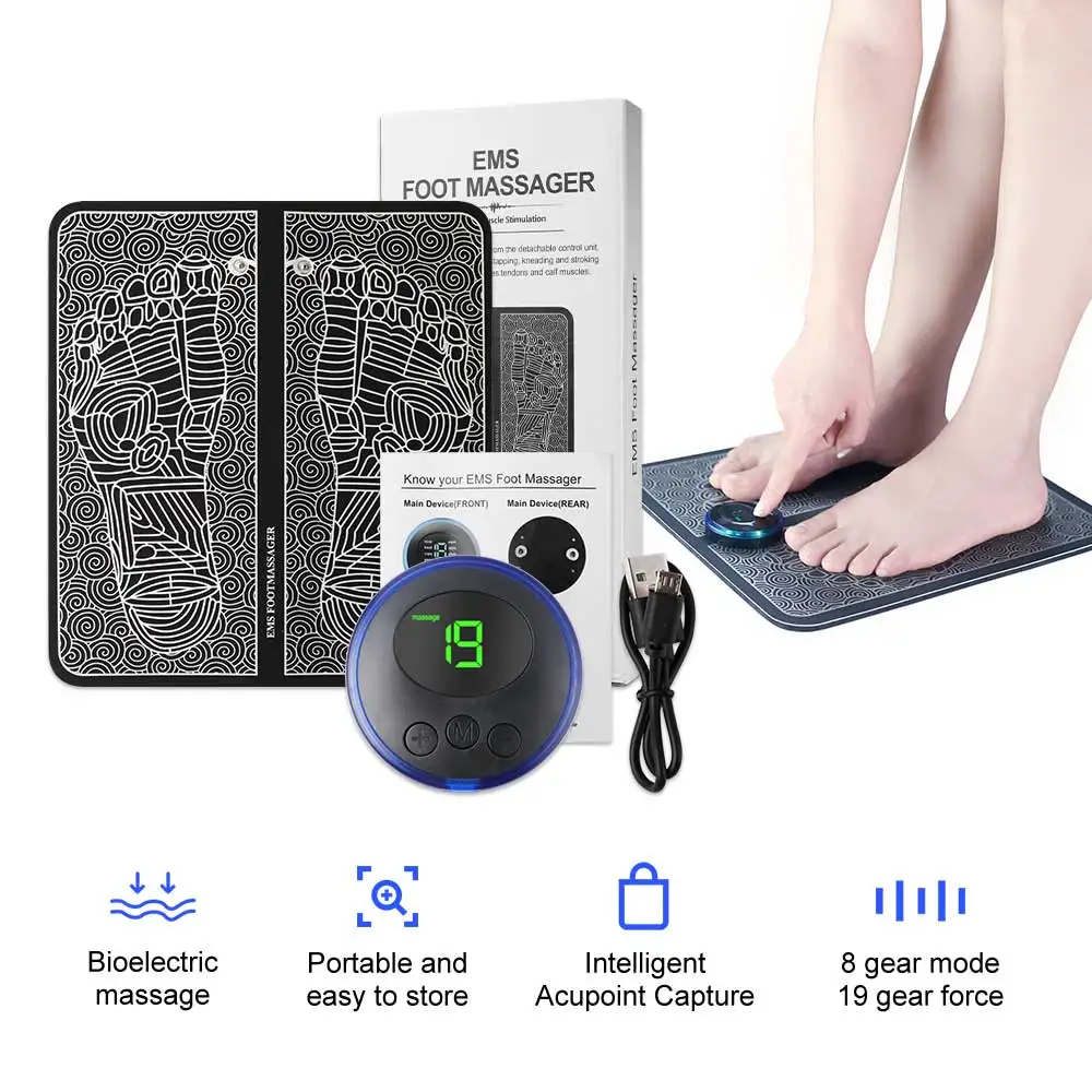 

TENS Foot Pads EMS Electric Foot Massager Pad Muscle Stimulator Mat TENS Pulse Acupuncture Physiotherapy Blood Circulation