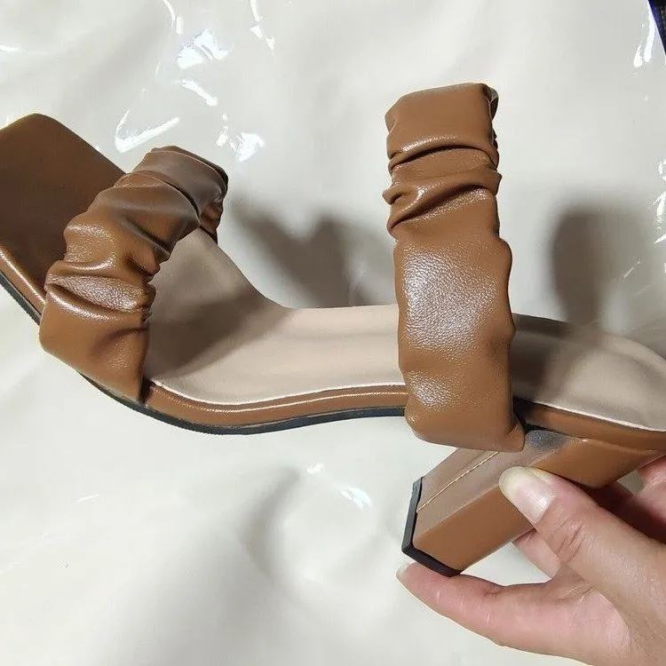 

Fashion slippers summer new square head one word slippers women's high heels plus size women's slippers shoes woman heels