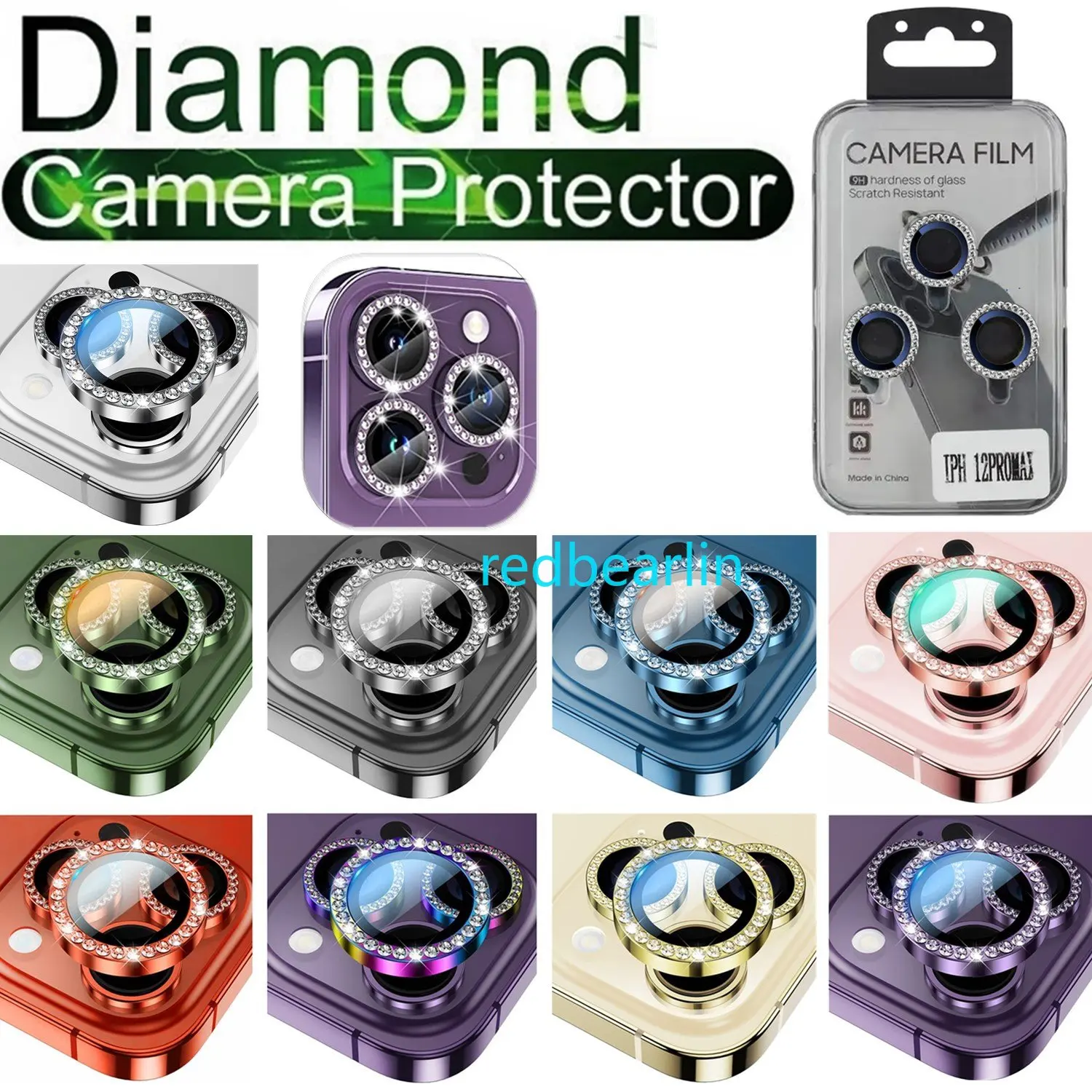 50pcs Glitter Diamond Rhinestone Camera Lens Protector Cover for iPhone 14 Pro Max Plus 13 12 Mini 11 14Pro 13Pro 14Plus 12Pro