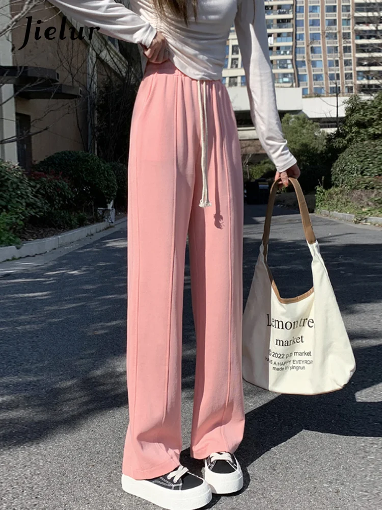 

Black Straight Leg Pants Women New Fashion Soft Drape Casual Pants Female Loose Sport Pink White Trousers Street S-XL