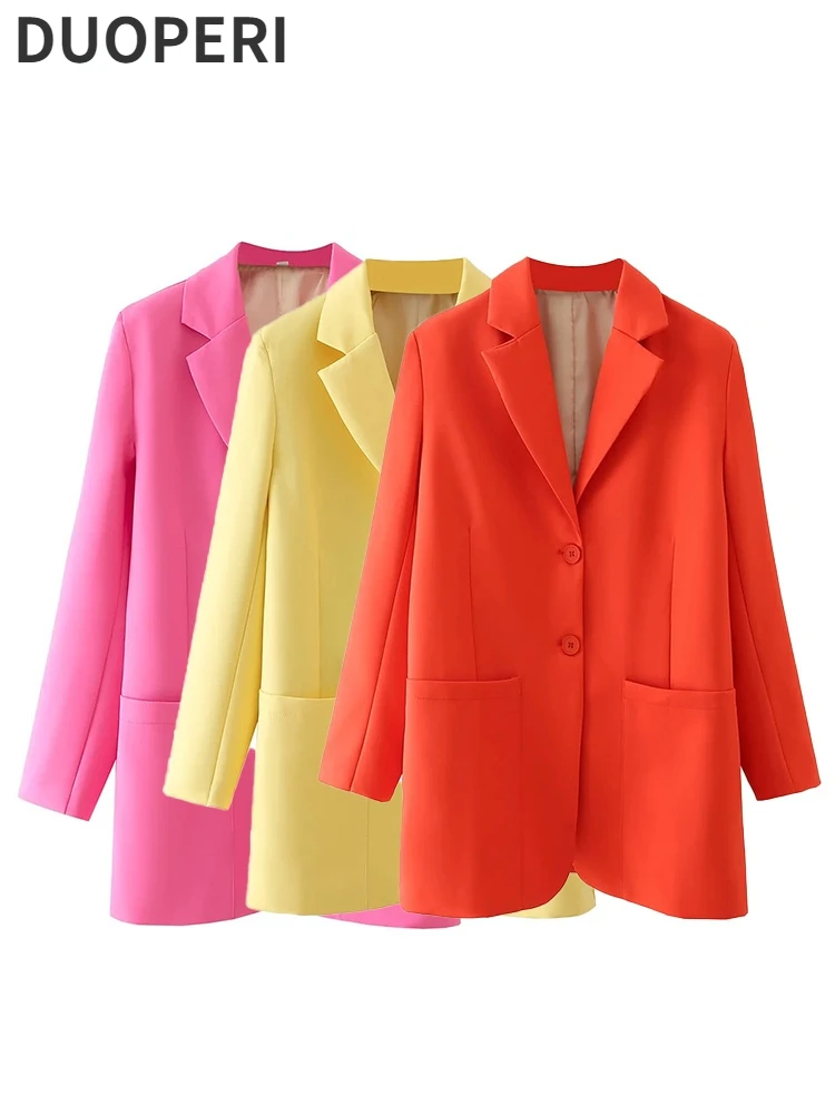 DUOPERI женский модный однотонный однобортный костюм блейзер винтажный с длинным