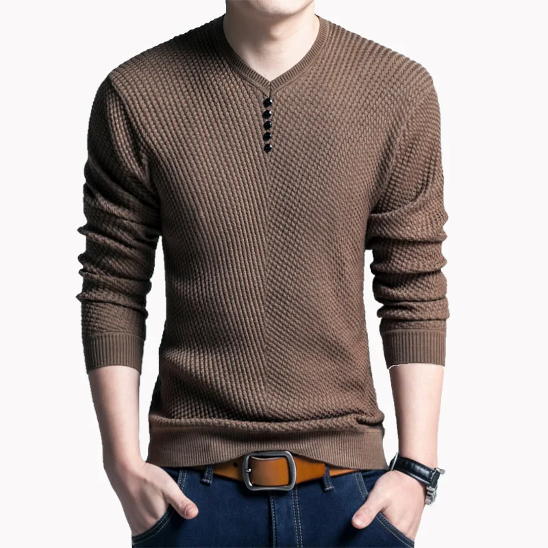 2023 NEW Sweater Men Casual V-Neck Pullover Shirt Autumn Winter Slim Fit Long Sleeve Mens Sweaters Knitted Cotton Pull Homme Top