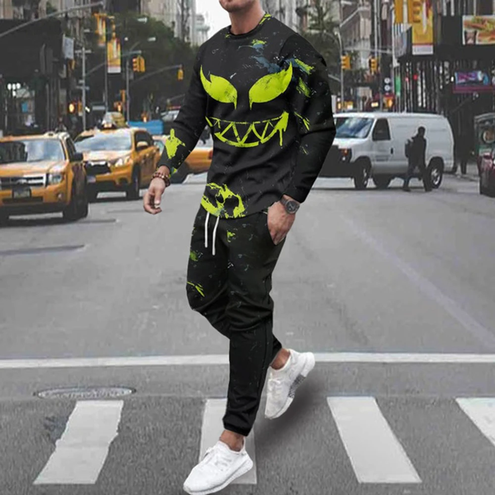 

2023 Autumn Sportswear Long-Sleeved T-Shirt_ Sweatpants Suit Men'S Street Clothing Retro Sweater Oversized Men'S Clothing Two-Pi
