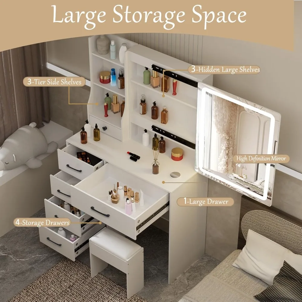 Столик для макияжа табурет/стул туалетного столика набор девочек с подсветкой