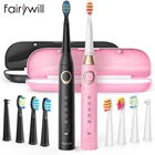 Fairywill Sonic электрическая зубная щетка FW508 черная розовая комбинированная быстро заряжаемая зубная щетка с портативным чехлом для путешествий