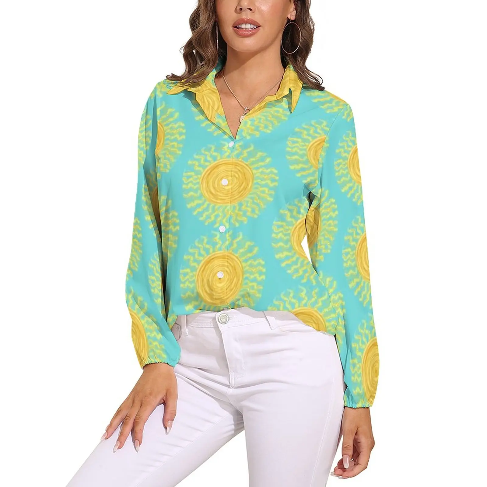 

Abstract Sun Print Loose Blouse Sunshine Pattern Streetwear Oversized Blouses Woman Long Sleeve Retro Shirt Autumn Graphic Tops
