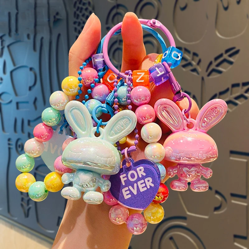 Мультяшный гальванический акриловый черный браслет с бусинами в виде кролика