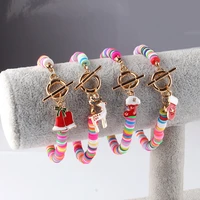 2022 trendy colorful soft pottery handmade bracelet for women christmas bell gloves deer socks pendant bracelet festival gift