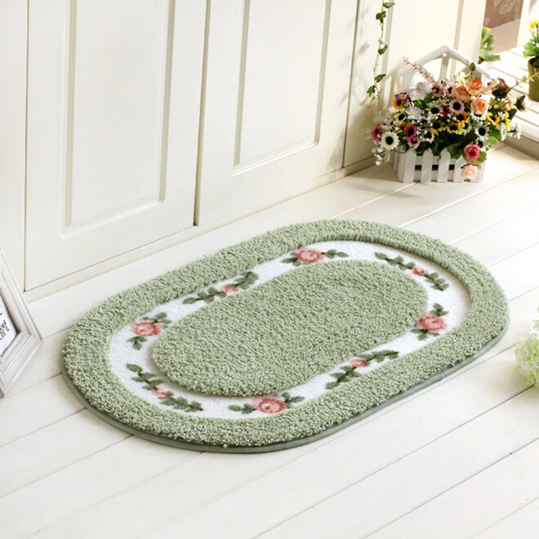 

Pastoral Style Doormat Non-Slip Dustproof Carpet Bedroom Bedside Rugs Home Entrance Doormat Bedroom Floor Area Decor Pad