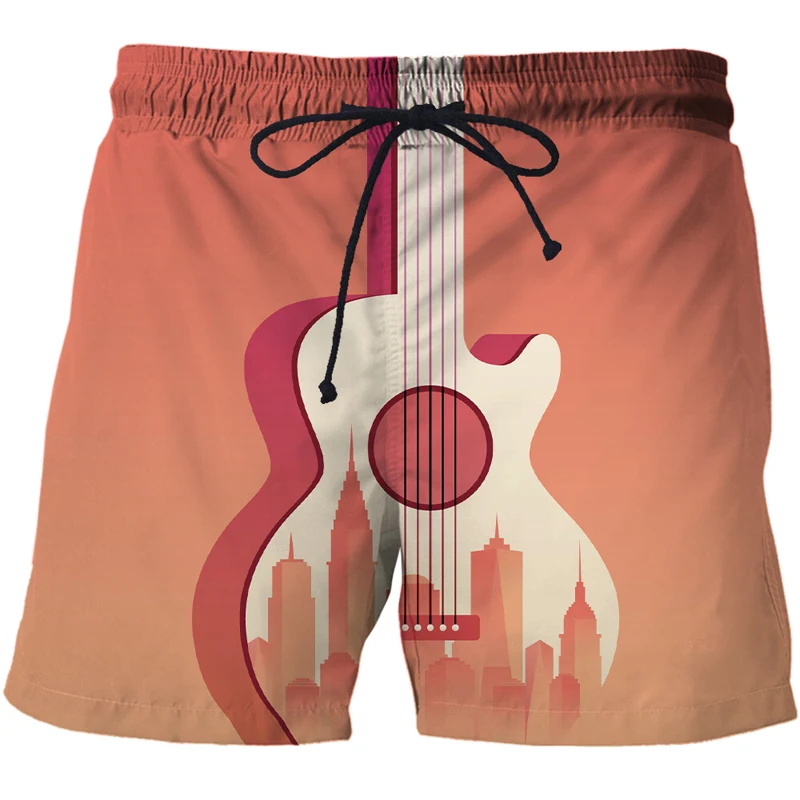 Male Casual 3D Printed Summer style short sleeve Musical instrument guitar pattern series Shorts Quick Dry Shorts Funny Swimsuit