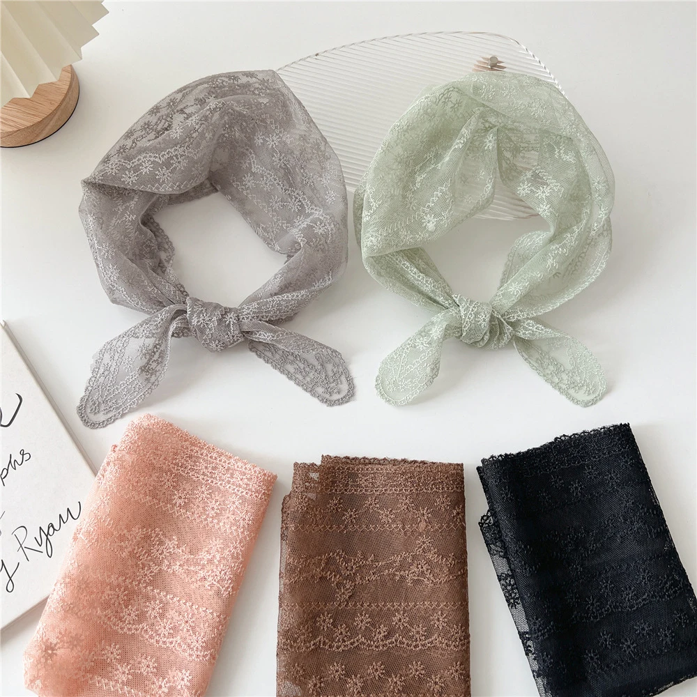 

Lace Wrap Shawl Transparent Hollow Out Floral Head Neck Scarf Headscarf Embroidered Small Shawls Solid Color Scarves DIY Knit