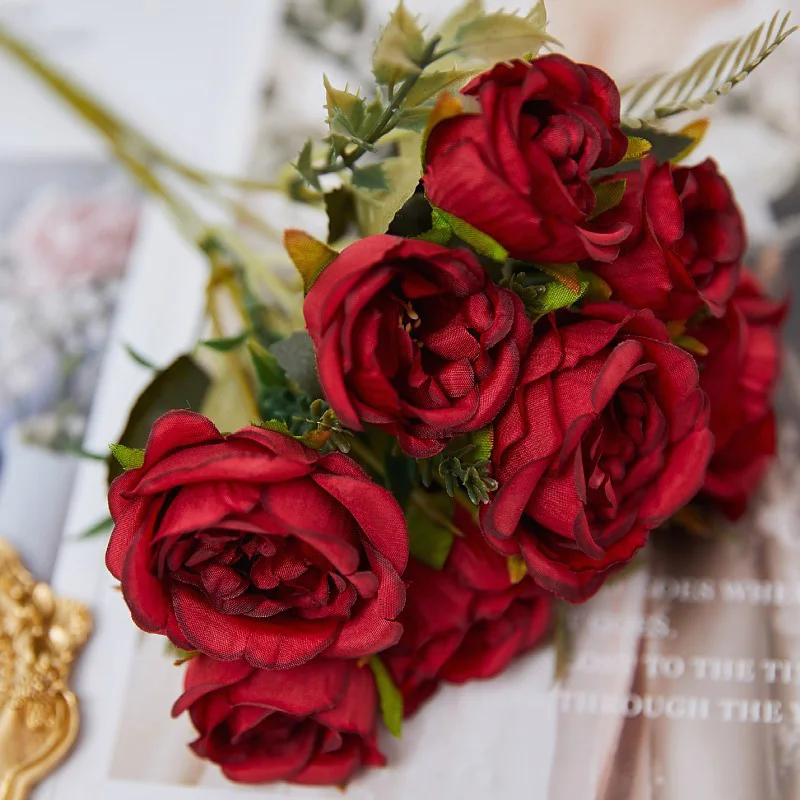 

1 букет розы, искусственные цветы, искусственные маленькие пионы, украшение для свадьбы, вечеринки, дома, стола