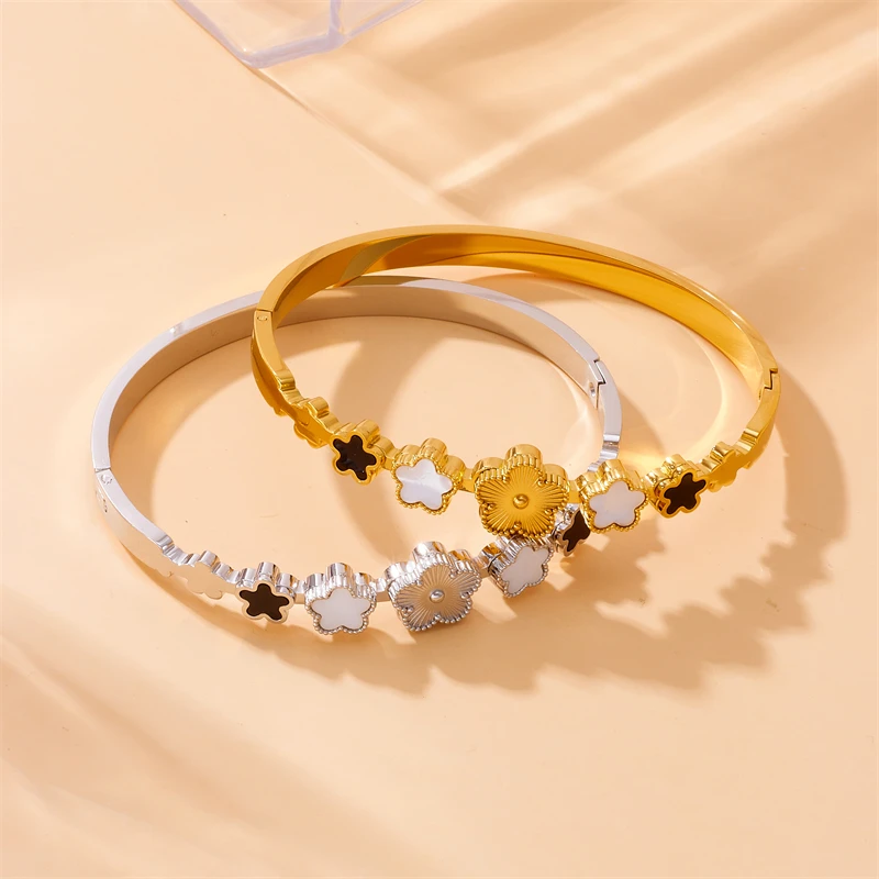 Женский браслет с цветком сливы MEYRROYU из нержавеющей стали 316L золотого цвета в