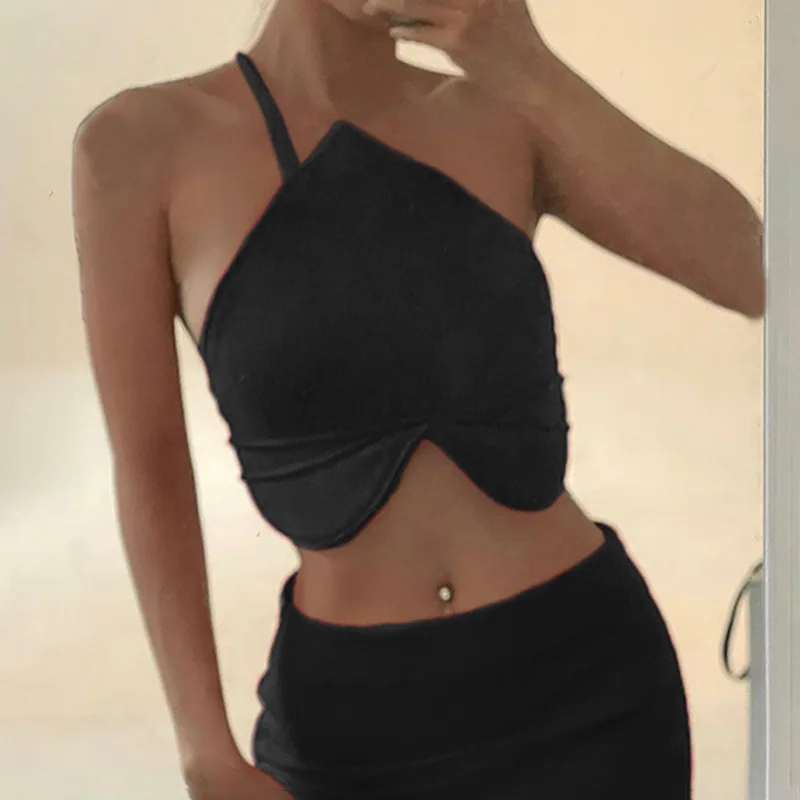 

Women's Heart Shape Tank Tops Solid Color Sleeveless Bandage Backless Short Vest with Oversleeves Casual Simple Tops