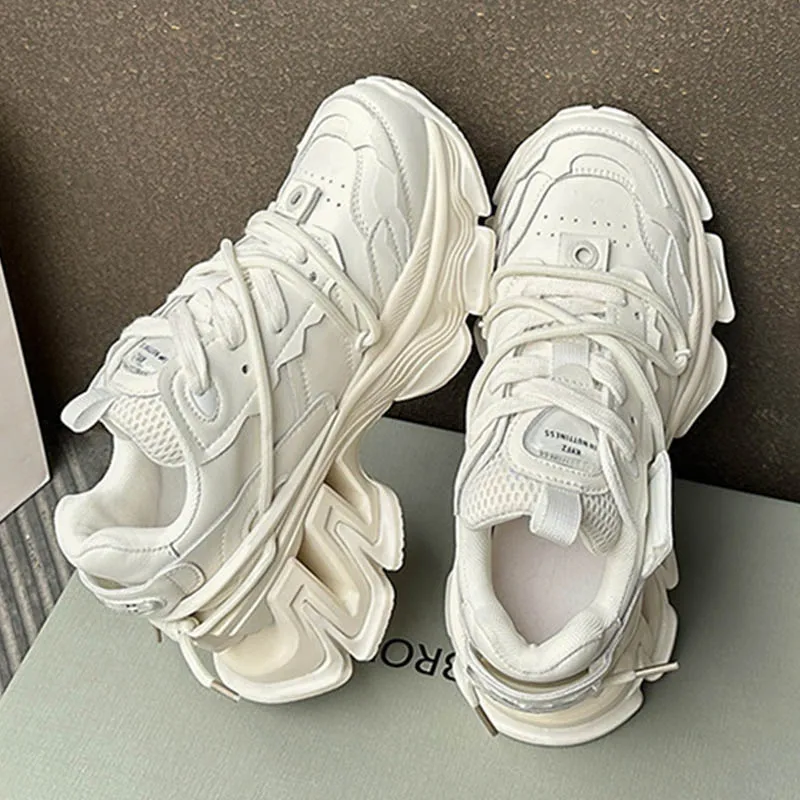 2023 New Chunky Sneakers Women's Mesh Lace-up Platform Shoes Round Toe Fashion Pops Shoes Comfortable Versatile Casual Sneakers