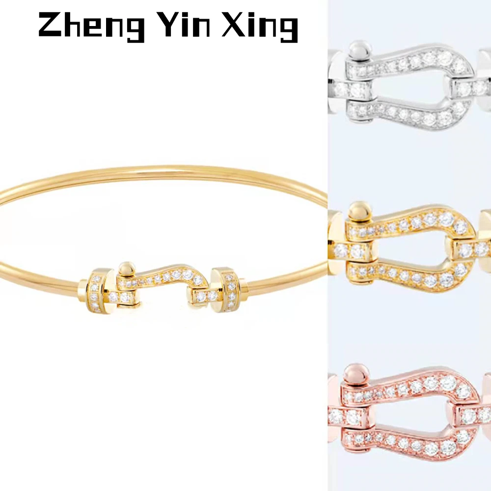 

Luxury Famous Brand Horseshoe Buckle Elastic Tube Bracelet 925 Silver Full Diamond U-shaped Ladies Jewelry Wholesale