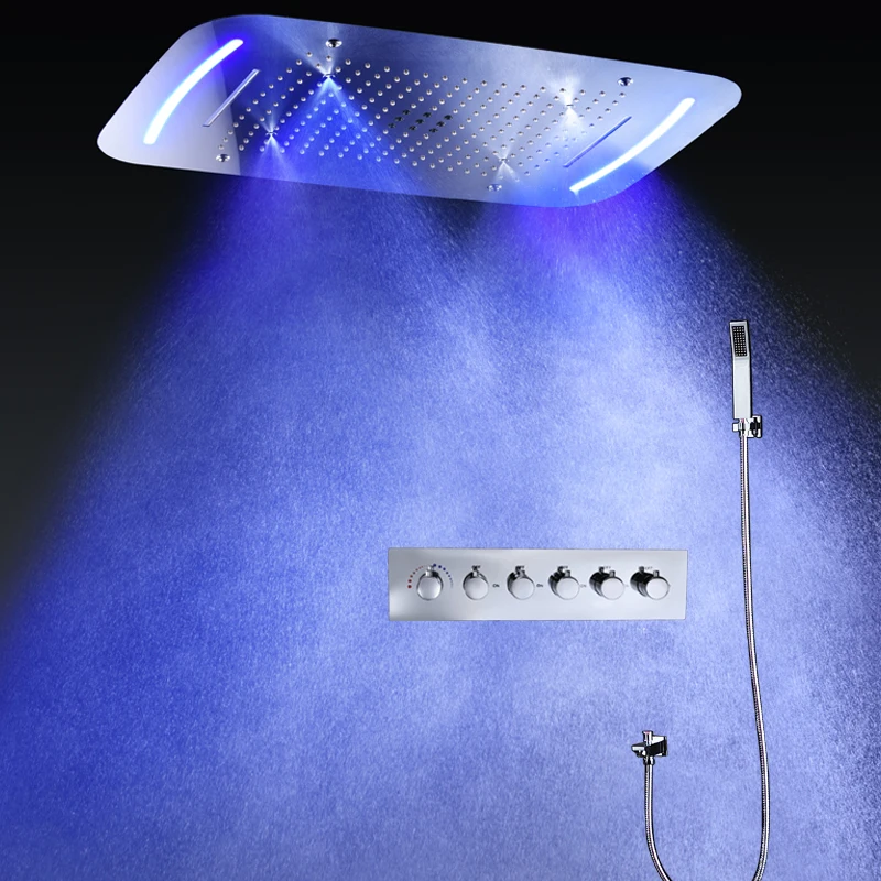 Фото Элитный душевой набор для ванной комнаты с LED-подсветкой, 5 функций: тропический душ, водопад, SPA-эффект, туманообразующая насадка, с клапаном для холодной и горячей воды №2