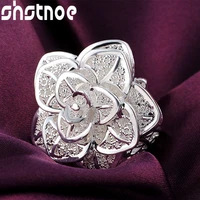 925 sterling silver three tiered flower opening ring for women engagement wedding charm fashion party jewelry gift