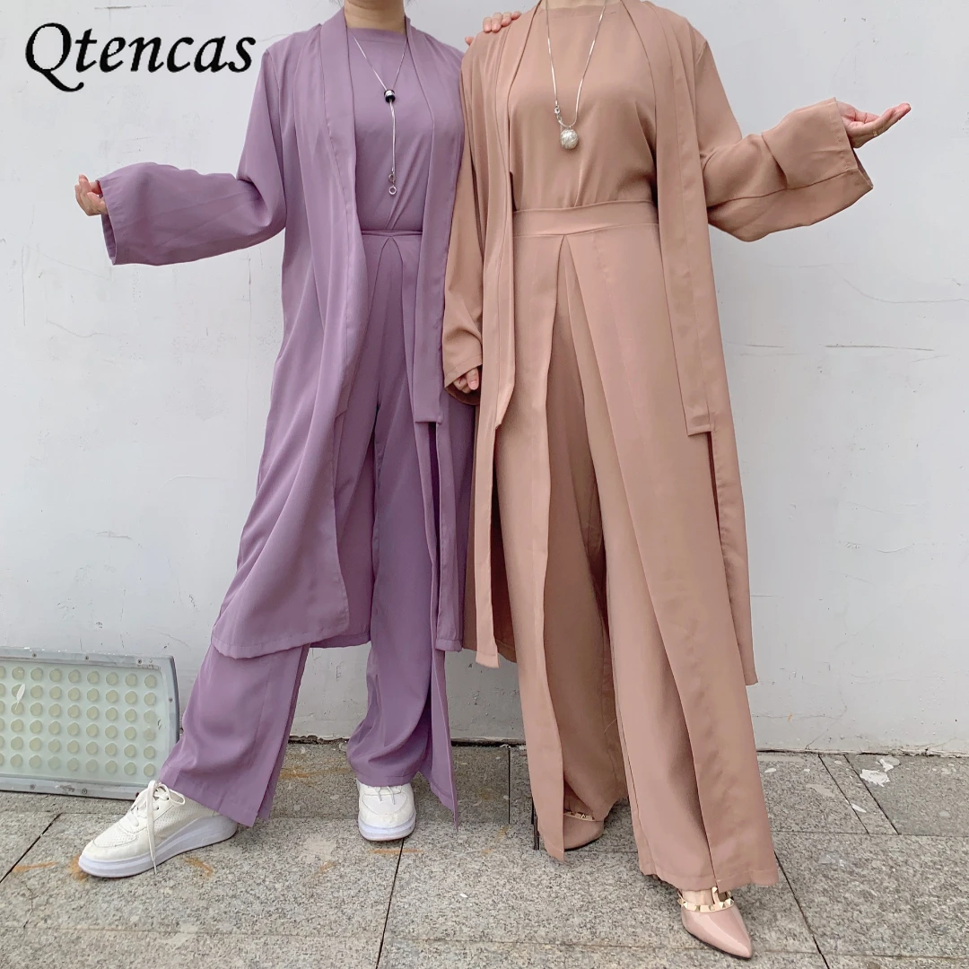 Мусульманский топ и брюки, абайя, комплект из 3 предметов, Дубайский кафтан, платье, Турция, ислам, модная женская одежда