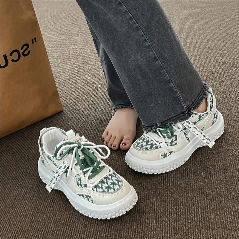 Green Summer Women's Sneakers Non-Slip Gear Sole Casual Comfort Vulcanized Shoes Platform Sneakers Block Color Cross Lace