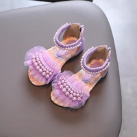 big children pearls rome sandals 2022 summer korean style fashion kids lace princess lovely solid white dancing shoes for party