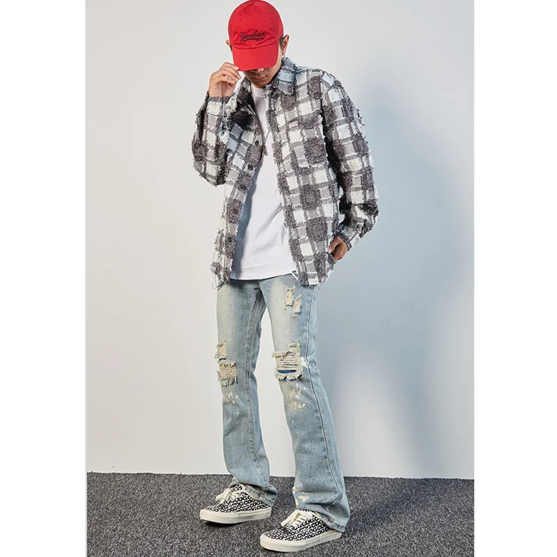 Men Clothing New Style Baggy Straight Cylinder Splash Ink Ripped Jeans Vintage Trend Simplicity Casual Pants Autumn and Winter