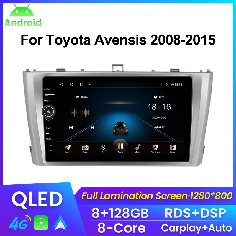 QLED экран Android 11 8 + 128G автомобильная стереосистема для Toyota Avensis 3 T27 2008-2015 Радио