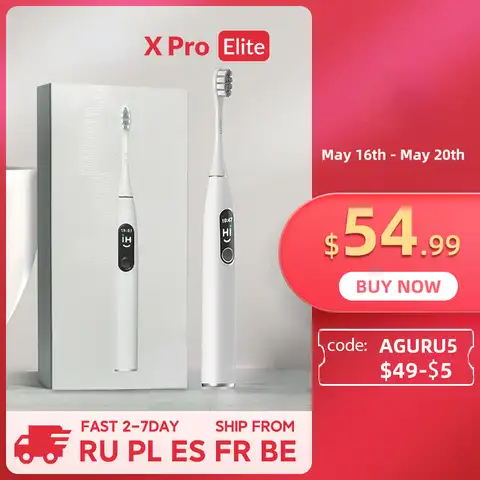 Зубная щетка X Pro Elite звуковая электрическая, IPX7, быстрая зарядка