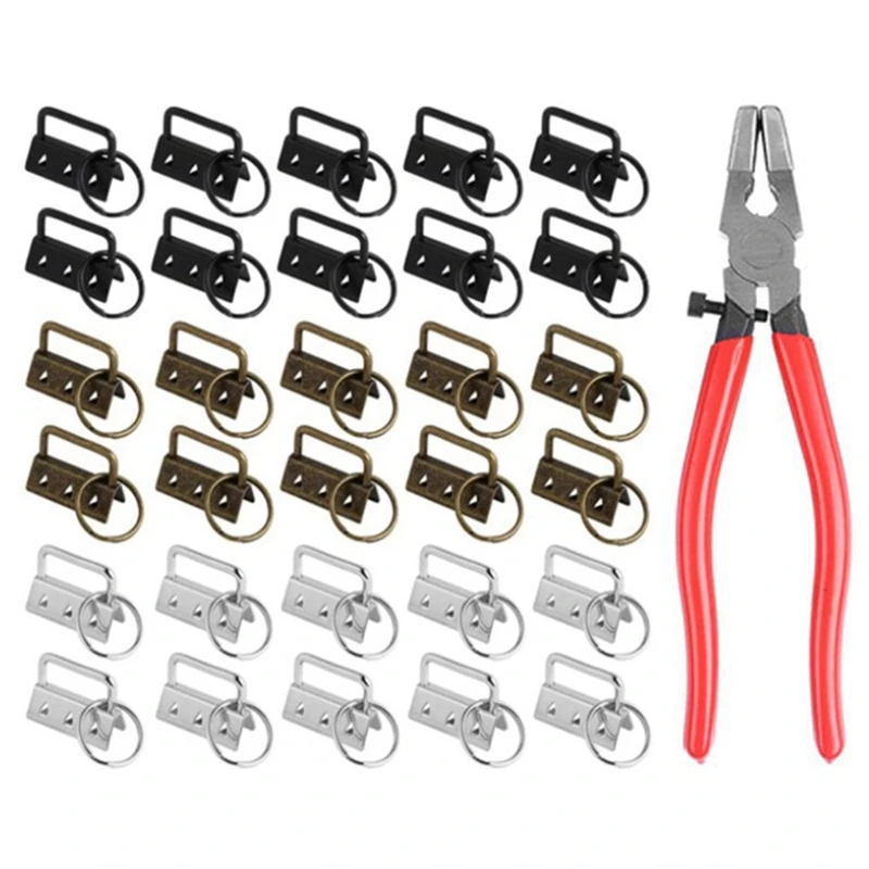 

32mm Key Fob Hardware with Split Rings Set Assorted Colors Tail Clips for Wristlet Clamp Lanyard Keychain DIY Tool