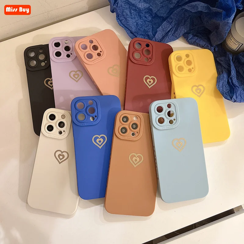 

Cute Love Heart Camera Lens Protection Soft Silicone Phone Case For iPhone 13 11 12 Pro Max Mini X XS Max XR 7 8 Plus Slim Cover