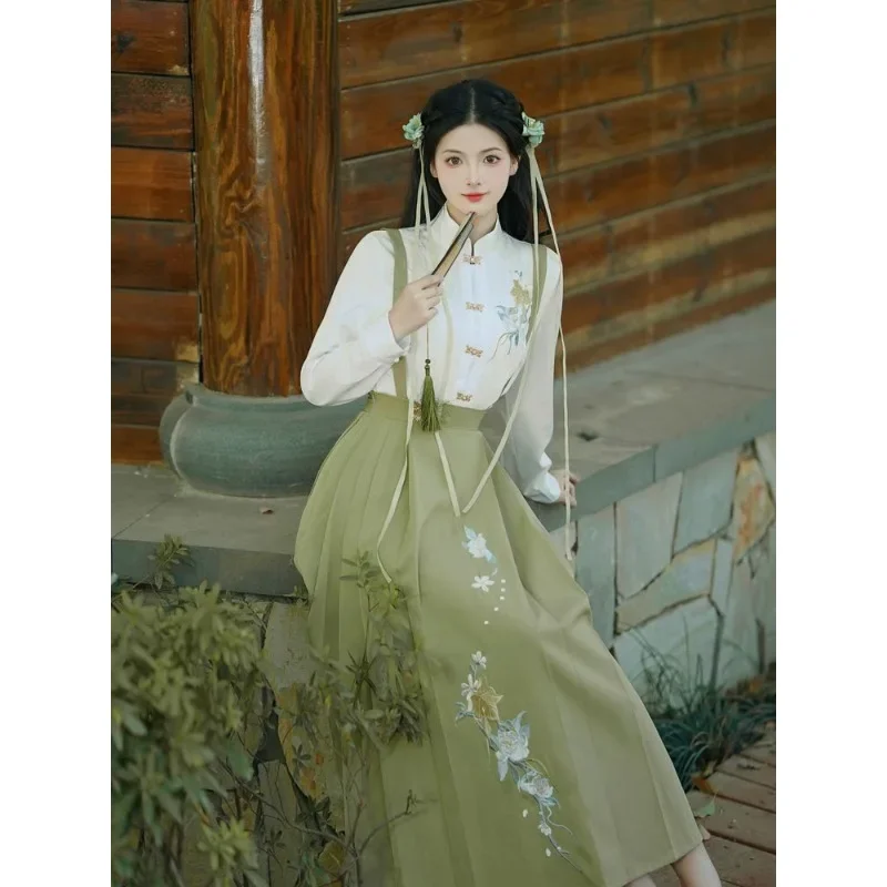 Женский древний китайский костюм белый топ с воротником-стойкой и длинными