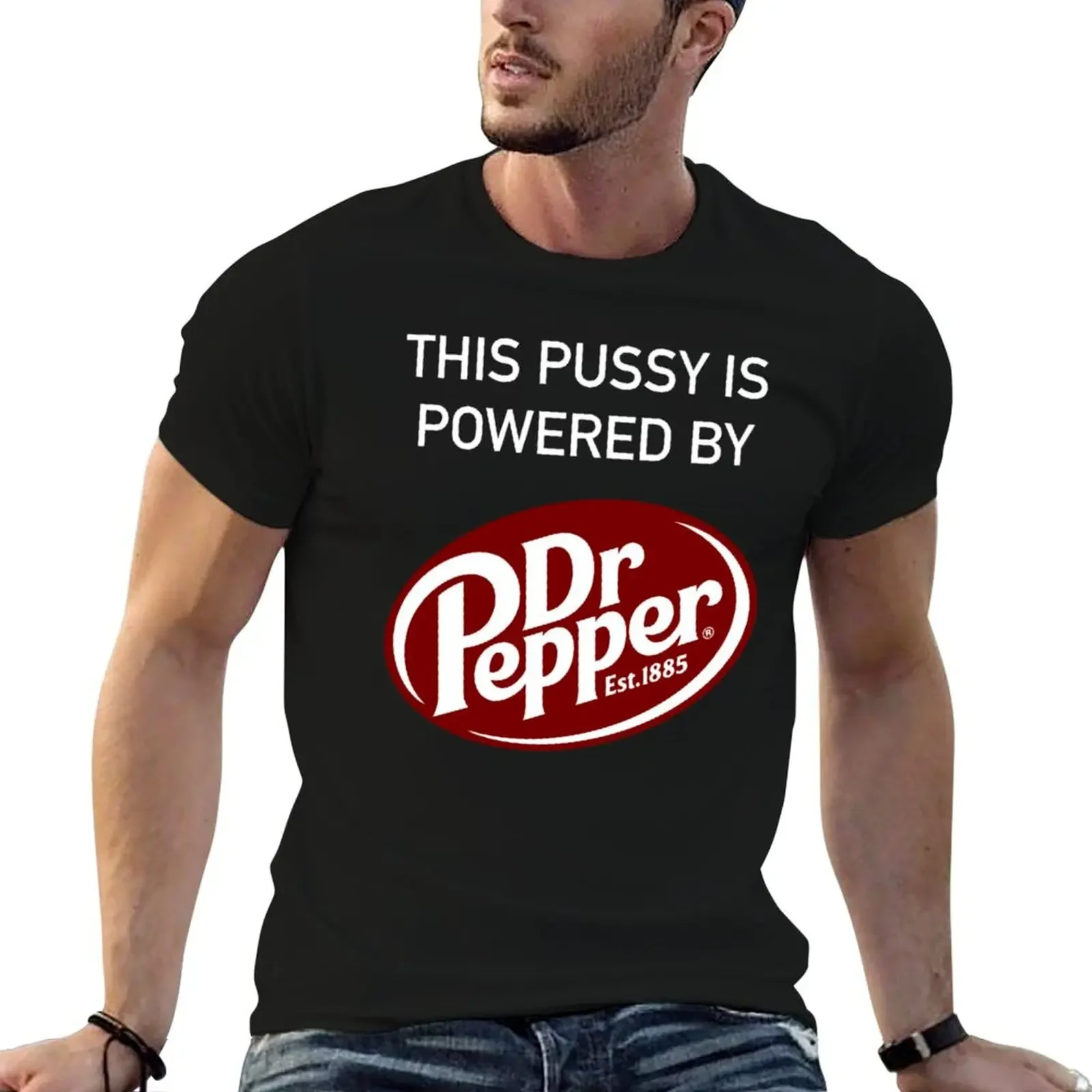 Футболка This Cat Is Powered By Dr Pepper дизайнерские рубашки винтажная одежда летняя мужские