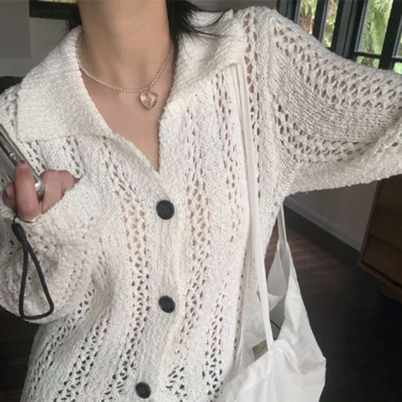 ПОЛО ажурный вязаный кардиган с вырезом свитер куртка женская осень 2021 новые