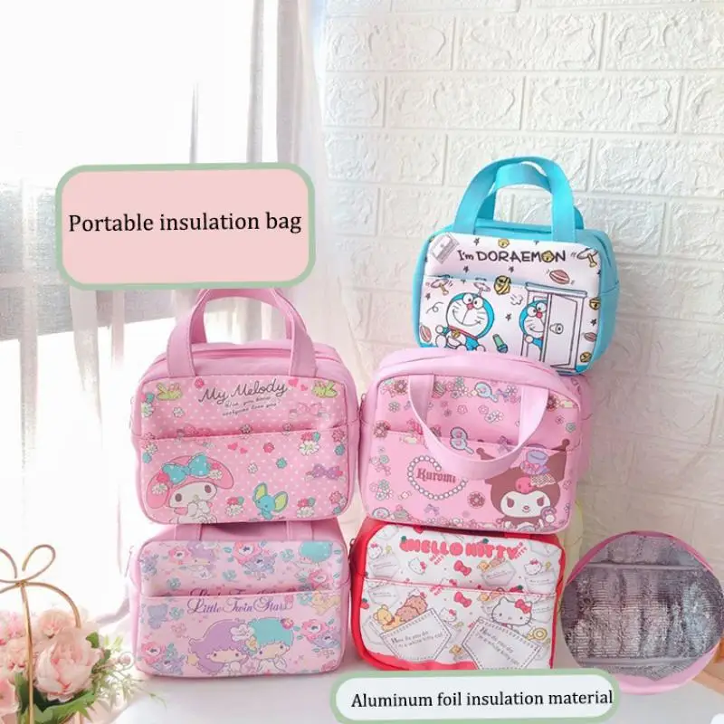 

Kawaii Melody Hello Kitty Lunch Bag Pompompurin Kuromi Insulation Picnic Package Cinnamoroll Lunch Box Tote Portable Storage Bag