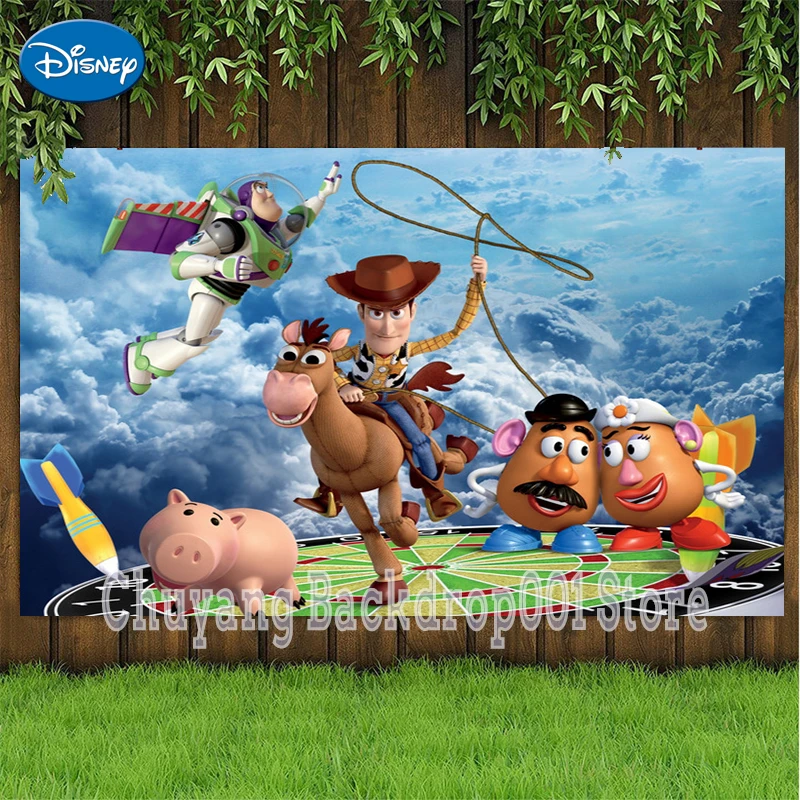 Disney Cartoon Toy Story Birthday Backdrop Buzz Lightyear Kids Woody Newborn Baby Party Supplies Vinyl Cloth Photo Background