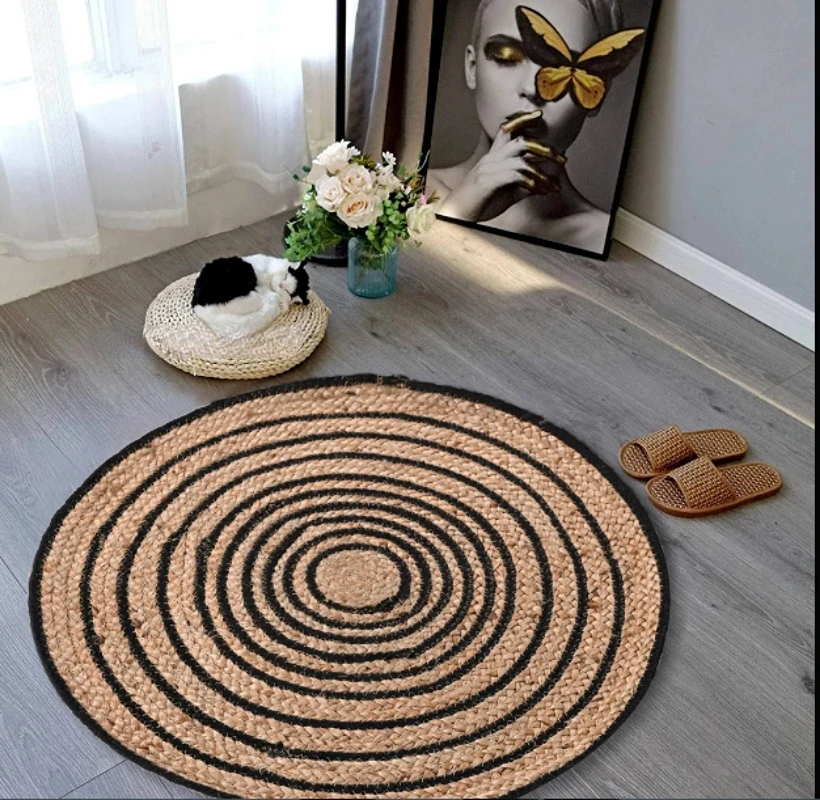 Rug Natural Jute Cotton Braided Style Area Rug Home Decor Modern Living Carpet Mat Rugs for Bedroom