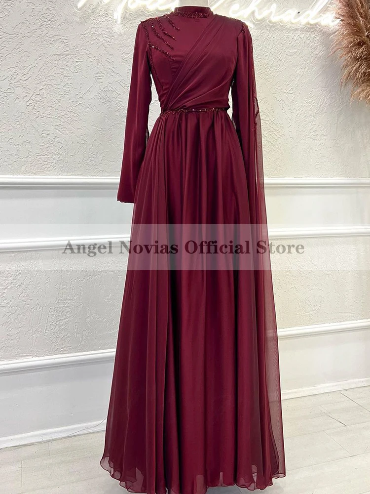 

Женское платье с длинным рукавом, бордовое вечернее платье с длинным рукавом, украшенное бусинами, 2023