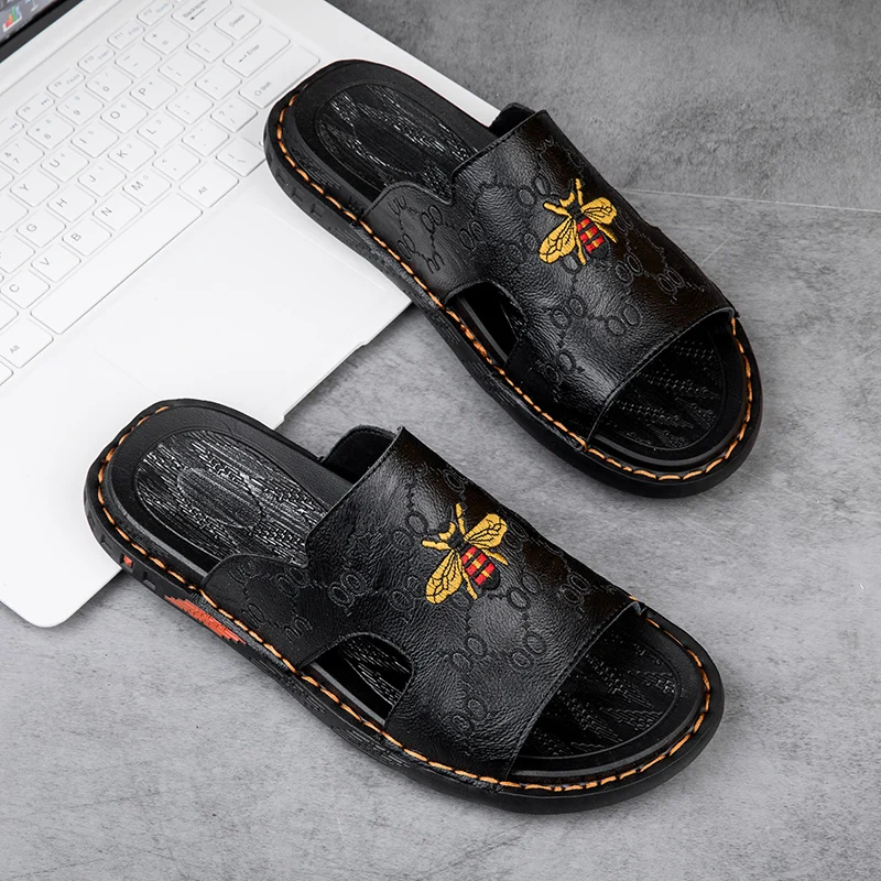 Сандалии мужские из ПУ кожи однотонные повседневные для пляжа и бассейна