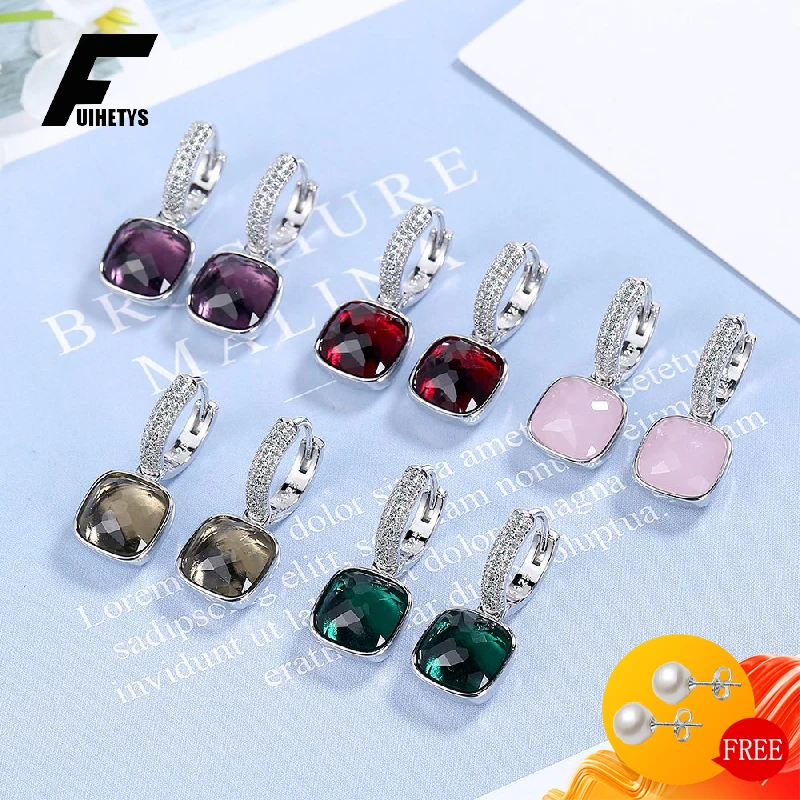 

FUIHETYS Trendy Women Earrings 925 Silver Jewelry Accessories with Zircon Gemstone Drop Earring for Wedding Promise Party Gift